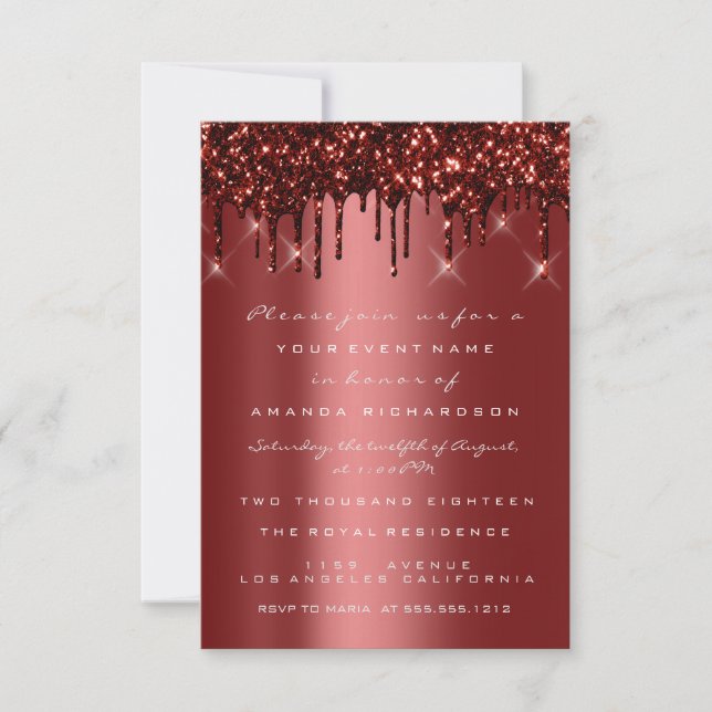 Burgundy Maroon Glitter Drips Bridal Sweet 16th Invitation (Front)