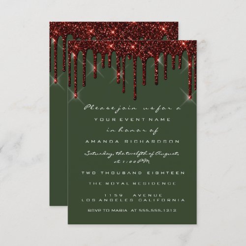 Burgundy Maroon Glitter Drips Bridal Woodland Invitation