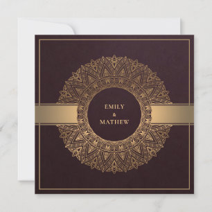 BURGUNDY MAROON GOLD CLASSY ORNATE MANDALA WEDDING INVITATION