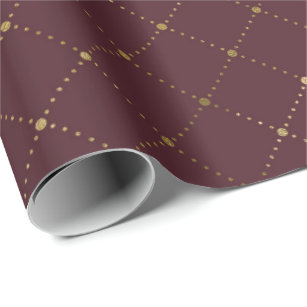 Burgundy rose gold elegant damasque Wrapping Paper by Peggie