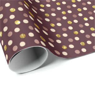 Burgundy Maroon Gold Delicate Small Polka Dots Wrapping Paper