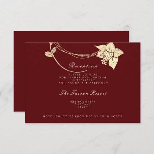 Burgundy Maroon Gold Floral Red Wedding Reception Invitation