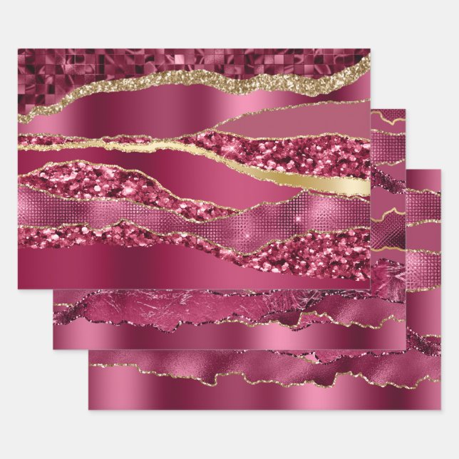 Burgundy maroon gold foil glitter classy chic wrapping paper sheets (Set)