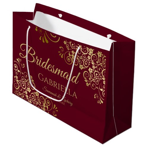 Burgundy Maroon  Gold Lace Elegant Bridesmaid Large Gift Bag