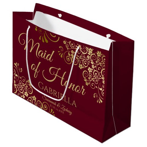 Burgundy Maroon  Gold Lace Maid of Honor Wedding Large Gift Bag