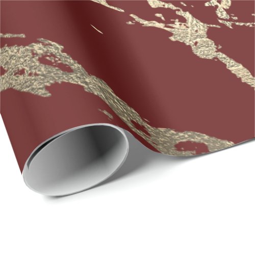 Burgundy Maroon Gold Marble Shiny Glam Wrapping Paper