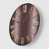 Burgundy Maroon Gold Metallic Roman Number Large Clock (Angle)