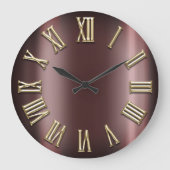 Burgundy Maroon Gold Metallic Roman Number Large Clock (Front)
