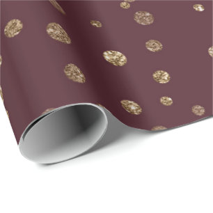 Burgundy Maroon Gold Stripes Crystals Confetti Wrapping Paper