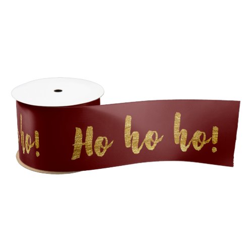 Burgundy Maroon Golden Christmas Ho Ho Ho Satin Ribbon