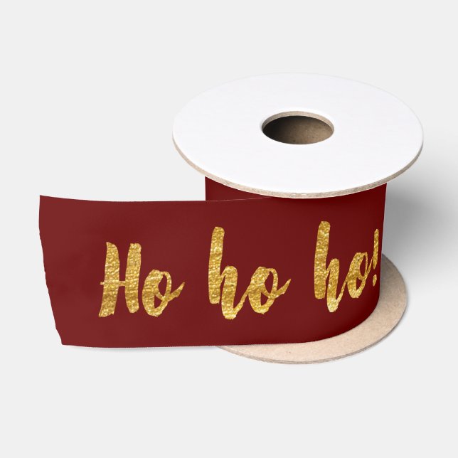 Burgundy Maroon Golden Christmas Ho Ho Ho! Satin Ribbon (Spool)