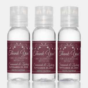 Burgundy Maroon & Gray Vintage Wedding Thank You Hand Sanitizer