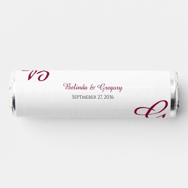 Burgundy Maroon Initials Autumn Fall Wedding Breath Savers® Mints (Front)