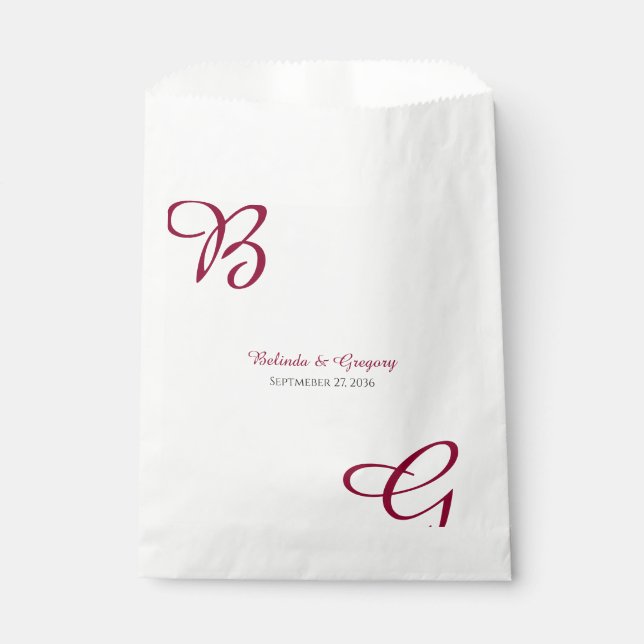 Burgundy Maroon Initials Autumn Fall Wedding  Favor Bag (Front)