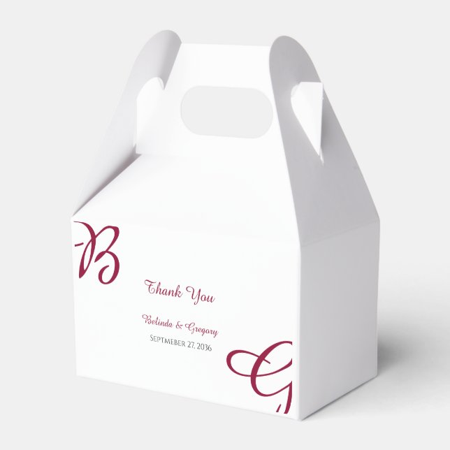 Burgundy Maroon Initials Autumn Fall Wedding   Favor Boxes (Front Side)