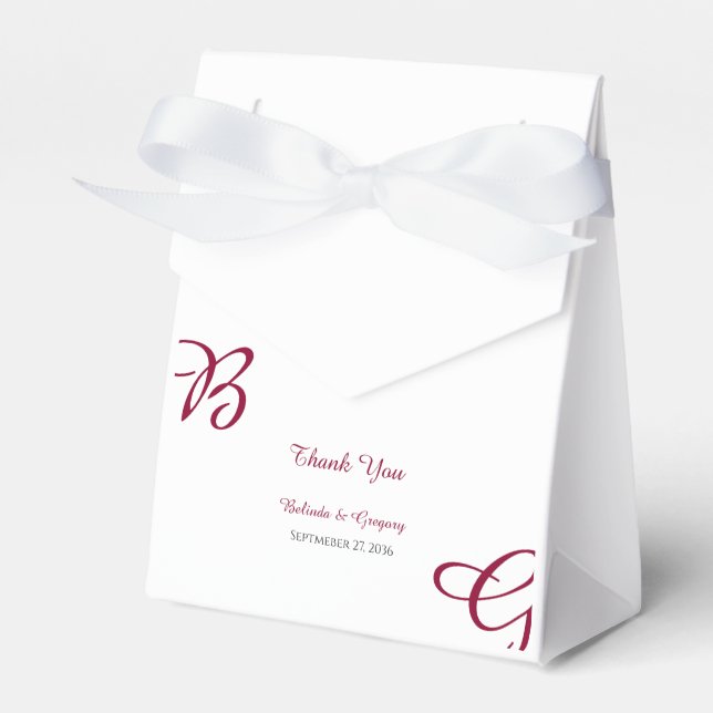 Burgundy Maroon Initials Autumn Fall Wedding  Favor Boxes (Front Side)