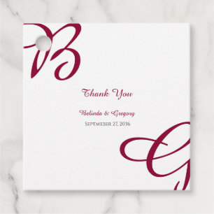 Burgundy Maroon Initials Autumn Fall Wedding  Favor Tags