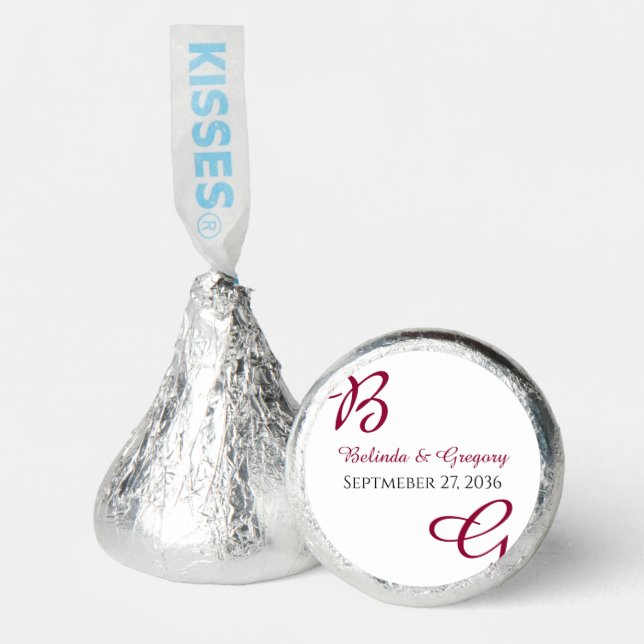 Burgundy Maroon Initials Autumn Fall Wedding  Hershey®'s Kisses® (Front)