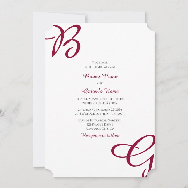 Burgundy Maroon Initials Autumn Fall Wedding Invitation (Front)