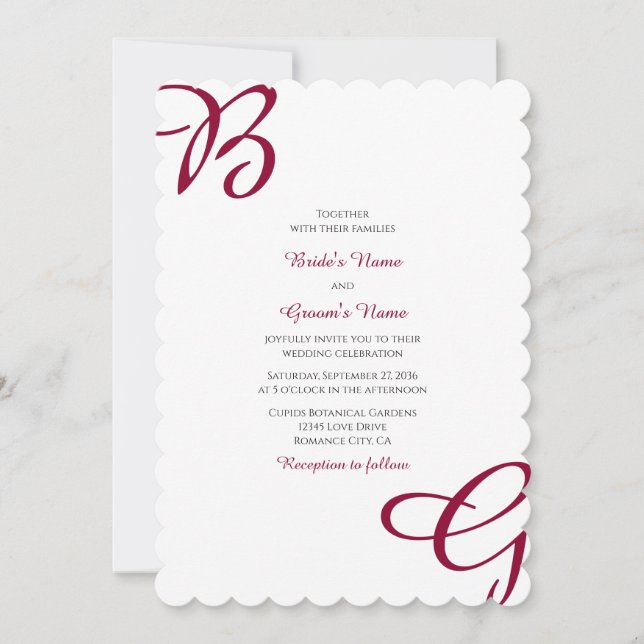 Burgundy Maroon Initials Autumn Fall Wedding  Invitation (Front)