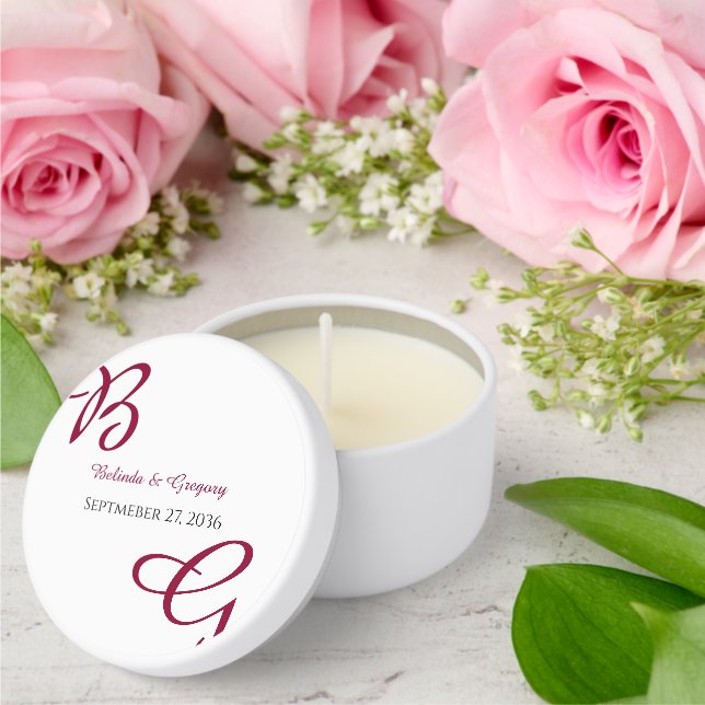 Burgundy Maroon Initials Autumn Fall Wedding  Mini Candle Favors (Insitu (Wedding))