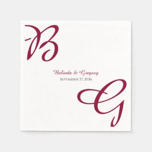 Burgundy Maroon Initials Autumn Fall Wedding Napkins