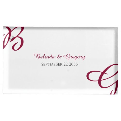 Burgundy Maroon Initials Autumn Fall Wedding  Place Card Holder