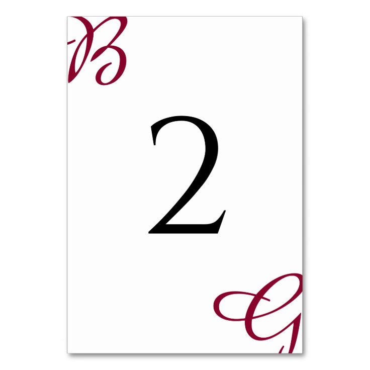 Burgundy Maroon Initials Autumn Fall Wedding Table Number Zazzle