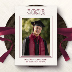 Burgundy Maroon Letterpress Graduation Announcemen Photo Cards