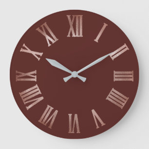Burgundy Maroon Metallic Silver Roman Numbers Large Clock