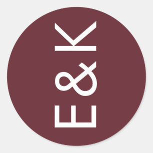 Burgundy Maroon Modern Bold Big Monogram Wedding Classic Round Sticker