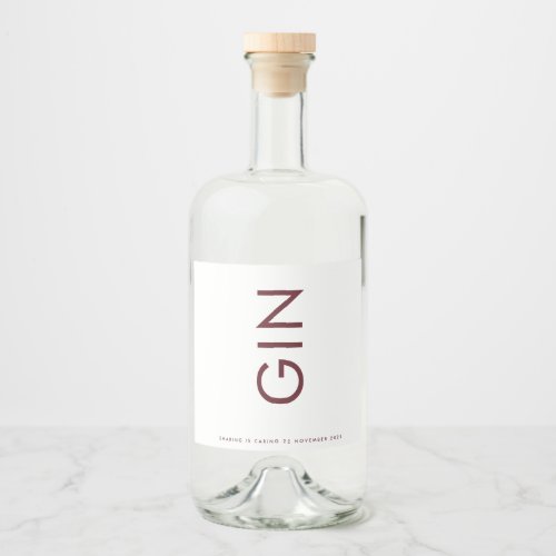 Burgundy Maroon Modern Bold Monogram Gin Liquor Bottle Label