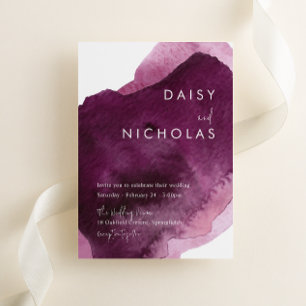 Burgundy Maroon Modern Watercolor Wedding Invitation