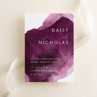 Burgundy Maroon Modern Watercolor Wedding Invitation