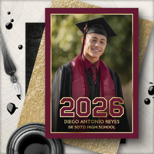 Burgundy Maroon Photo Graduation Announcement