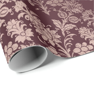 Burgundy Maroon Pink Rose Gold Royal Floral Wrapping Paper