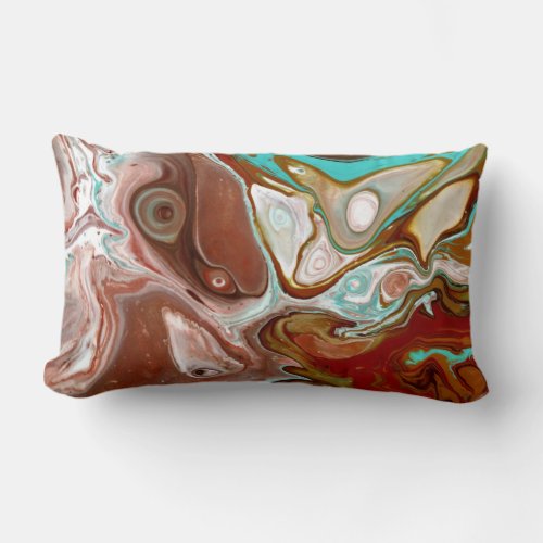 Burgundy Maroon Red Blue Turquoise Fluid Abstract Lumbar Pillow
