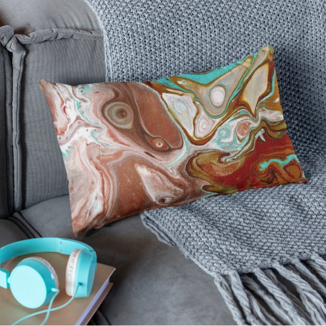 Burgundy Maroon Red Blue Turquoise Fluid Abstract Lumbar Pillow (Creator Uploaded)