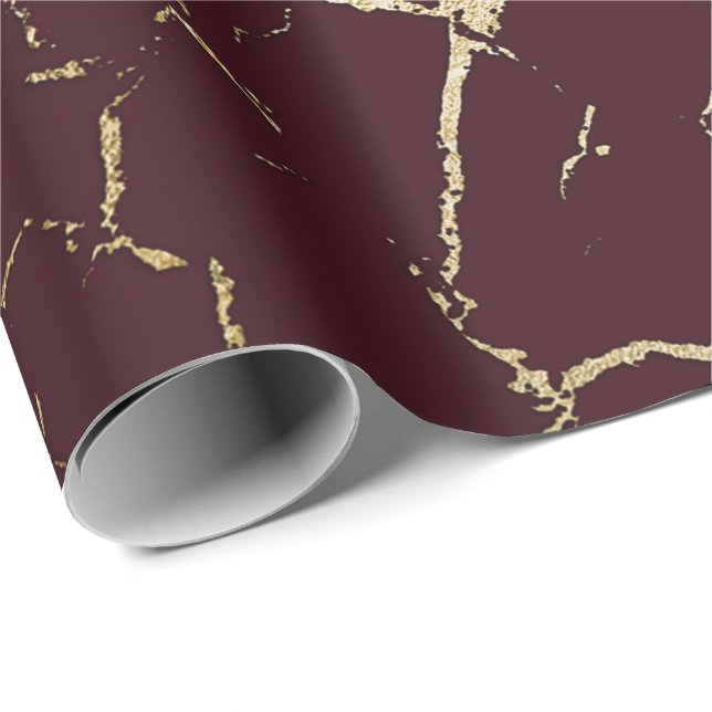 Burgundy Maroon Red Gold  Abstract Marble Urban Wrapping Paper (Roll Corner)