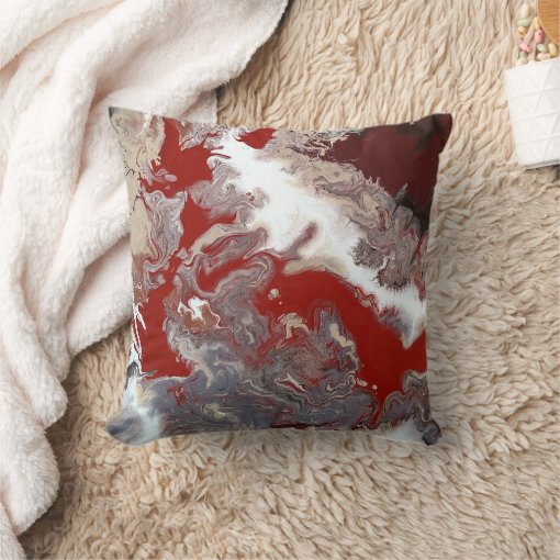 Burgundy Maroon Red Grey Abstract Art Marble Throw Pillow | Zazzle