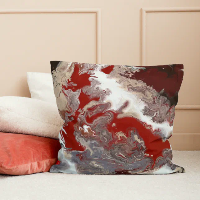 Burgundy Maroon Red Grey Abstract Art Marble Throw Pillow | Zazzle