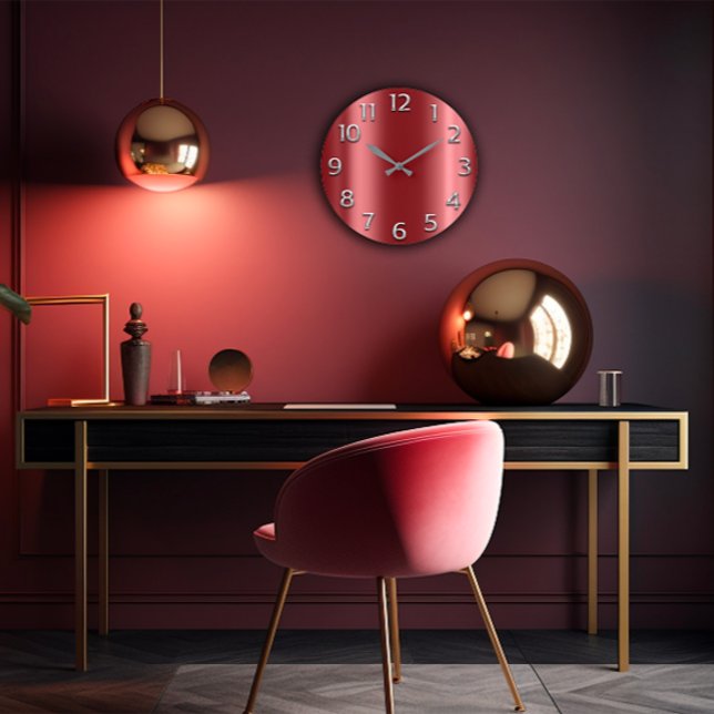 Burgundy Maroon Silver Gray Metallic Arabic Number Large Clock (Burgundy Maroon Silver Gray Metallic Arabic Number Large Clock)