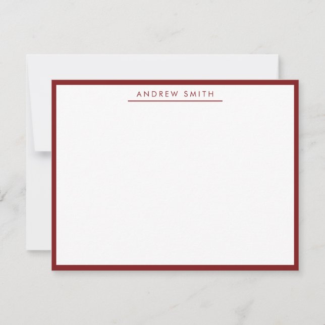 Burgundy Maroon Simple Line Modern Stylish Elegant Note Card (Front)