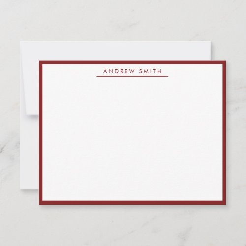 Burgundy Maroon Simple Line Modern Stylish Elegant Note Card