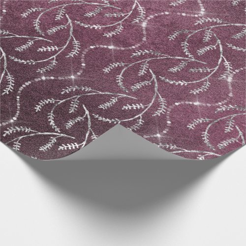 Burgundy Maroon Spark Foils Floral Silver Diamonds Wrapping Paper