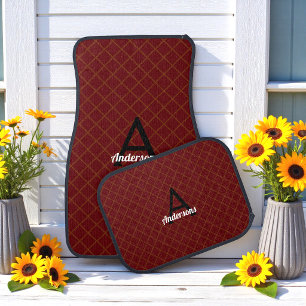 Burgundy Maroon Square Pattern Classy Car Floor Mat