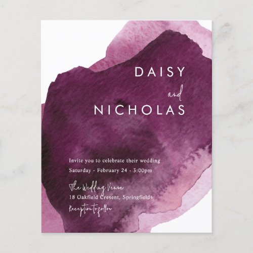 Burgundy Maroon Watercolor Budget Wedding Invite