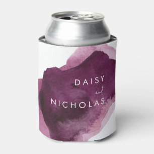 Burgundy Maroon Watercolor Wedding Can Cooler