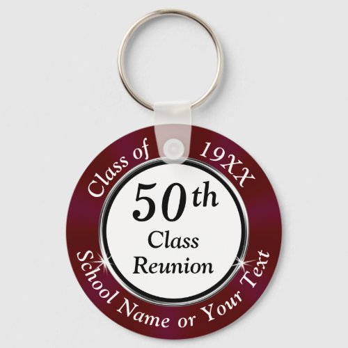 Burgundy Maroon White Black Class Reunion Favors Keychain