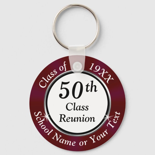 Burgundy Maroon White Black, Class Reunion Favors Keychain (Front)